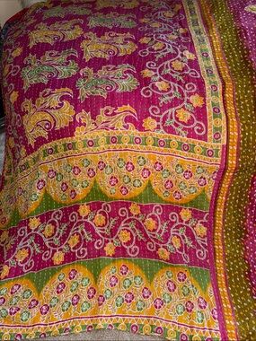 New cotton kantha twin bedspread